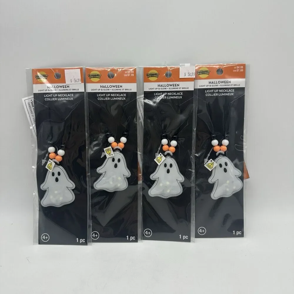 Halloween Glow Up Light Up Ghost Necklaces Lot Orange Black